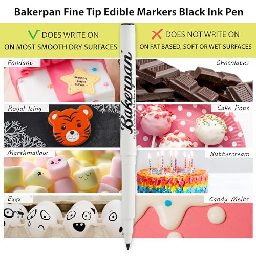 Bakerpan Black Edible Markers for Cookie Decorating, Fine Tip, 3 Pack
