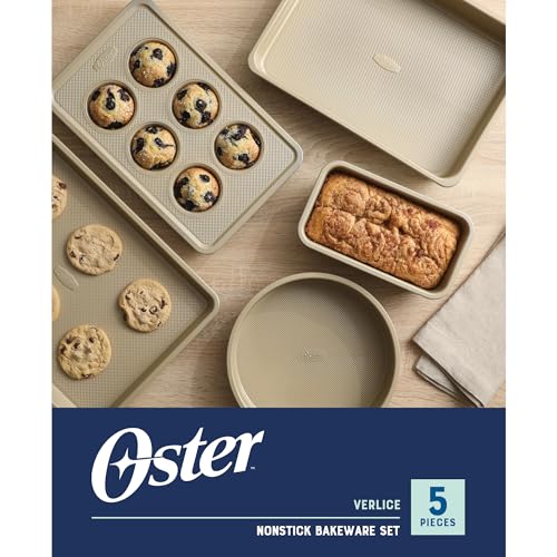 Oster Verlice 5 Piece Carbon Steel Baking Pans Bakeware Set W/Premium PFA Free Nonstick - Champagne Gold - color: Champagne Gold, size: 5-Piece Bakeware Set
