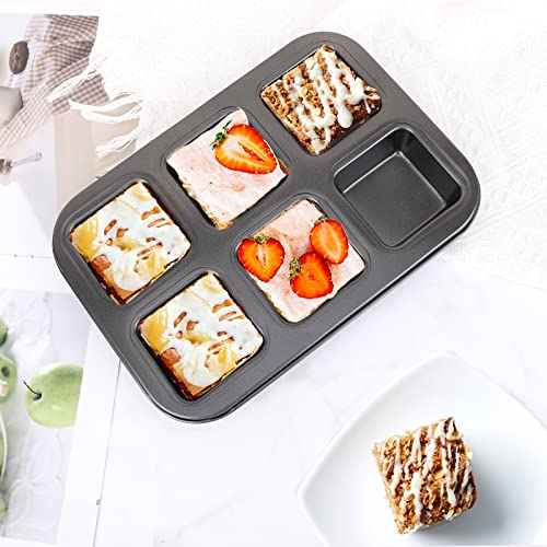 Beasea Nonstick Brownie Pan, 2 Pack 6 Cavity Black Square Brownie Muffin Pan Cake Pan Mini Cheesecake Cupcake Bakeware Carbon Steel 2x3 Cutter Brownie Baking Tray Bakeware for Oven Baking - color: Black Brownie Mini