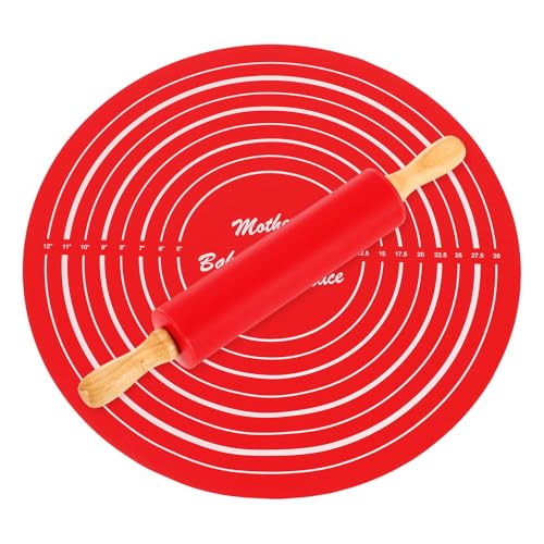 uxcell 6.7 Inch Silicone Rolling Pin and Pastry Baking Mat Set Red - color: Red