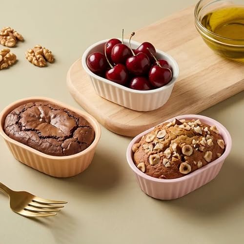 Oval Silicone Baking Cups for Air Fryer and Bento Reusable Cupcake Liners 8-Pack Small Nonstick Muffin Molds Mini Loaf Pans Pink Purple