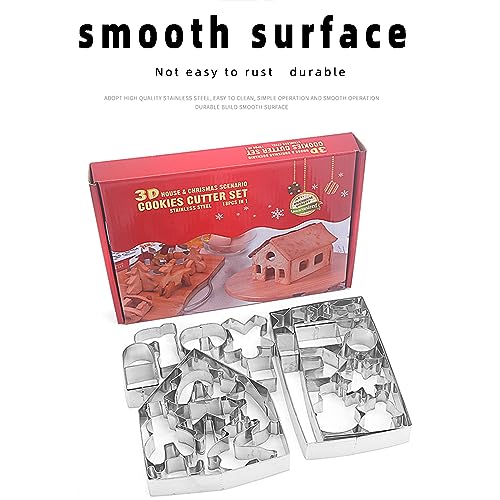 3D Christmas Gingerbread House Cookie Cutters Set, FantasyDay 28 Pcs 430 Stainless Steel Cartoon Snowflake Biscuit Cutter Pastry Mold for Holiday Birthday Cake Dough Donut Fondant - Baking Dough Tool - color: #4