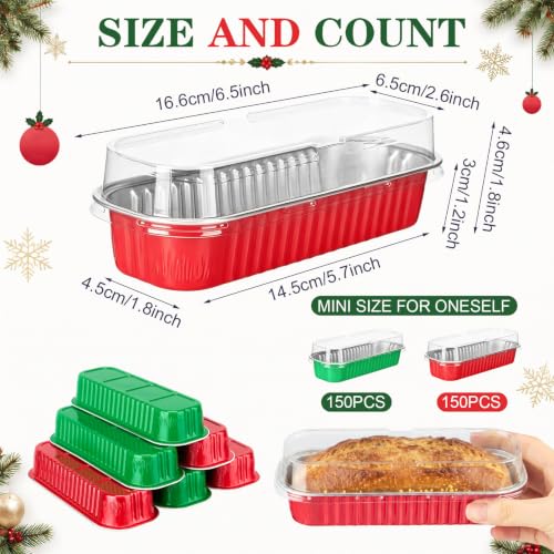 Qunclay 300 Pcs Mini Loaf Pans with Lids 6.8 oz Aluminum Foil, Red Green - color: Red Green