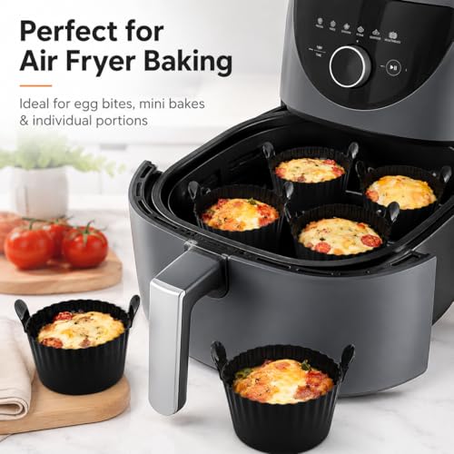 1pcs Air Fryer Baking Ramekins Premium Non-Stick Food-Grade Silicone Mold Cups BPA Free Reusable Air Fryer Accessories Air Fryer Egg Molds for Eggs, Cupcakes, Muffins, Puddings, Tarts, Custards