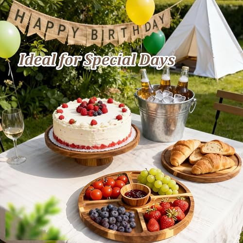 VALESKA Acacia Wood Cake Stand with Dome Lid, 2-in-1 Dessert Table Display Set & Charcuterie Board with 12In Acrylic Lid, Serving Platter, Fruit Platter, Cake Plate - color: Wood
