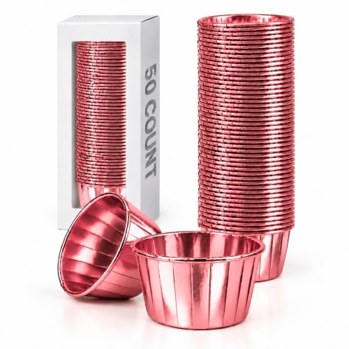 Party Hippo Cupcake Cups, 3.5 Oz 100 pcs Disposable Foil Muffin Liners, Gold Baking Cups, Ramekin Aluminum Cupcake Tip Pan Ramekin Holders, Little Baking Cups (Blue) (50, Rose) - color: Rose