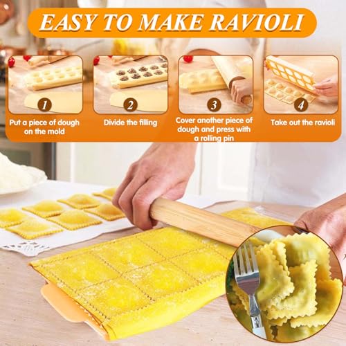 Pasta Making Tools, 10 Piece Wood Pasta Making Kit with 3 Rolling Pins, 1 Gnocchi Board, 1 Dough Cutter, 1 Ravioli Cutter, 1 Ravioli Maker, 2 Pasta Stamps, 1 Baking Mat, Ravioli Pasta Set for Kitchen - color: 10 Piece