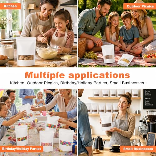 FireKylin 100 Pcs Resealable Bags, Matte Window, Paper, White,4.7 x 7.9 in - color: White, size: 4.7"x 7.9"