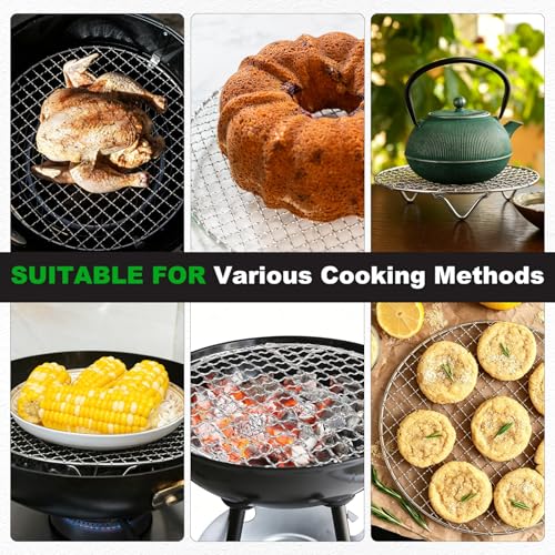 M METERXITY 1 Pack Wire Cooling Racks for Baking with Legs, Round Stainless Steel Cooling Racks for Cooking Baking Steaming BBQ, Dishwasher Safe [12.2'' x 2.6'', Free Cleaning Brush] - size: 12.2''