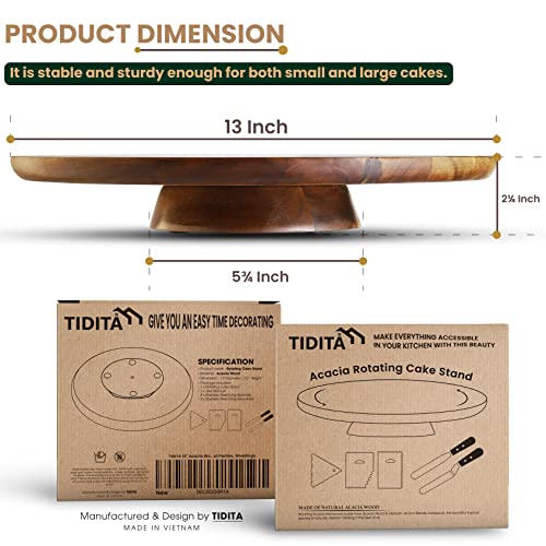 TIDITA 13" Acacia Cake Stand Rotating with 2 Icing Spatulas, 3 Smoothers - color: Acacia Wood