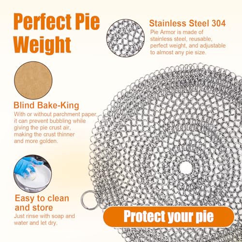Baking Pie Crust Weights Chain, Stainless Steel Pie Weight Chain Ceramic Pie Weights Alternatives Baking Beads Armor for Crust Kitchen Accessories for 7-10in Pies