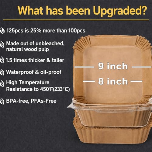 Air Fryer Liners Disposable – 125 pk 8" Unbleached Non-Stick Parchment Paper, Fits 5-8 QT Basket, Air Fryer Liners | Airfryer Liners (Pack of 2) - size: Square 8" (Pack of 2)
