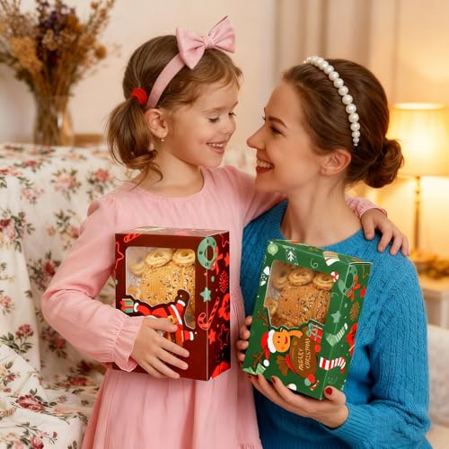 Christmas Cookie Boxes with Window,24 Pack, 8.25x6x2.75 In - color: Christmas(Red,green)