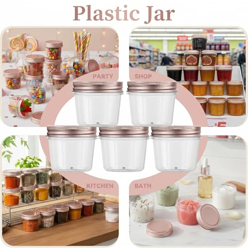 novelinks 4 oz Plastic Small Mason Jars and Small Plastic Jars with Lids - color: Rose Gold, size: 40 Pack 4 Ounce