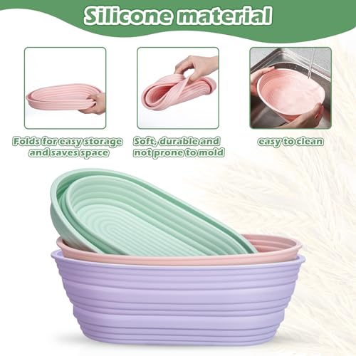 Nuogo 9 Pack Collapsible Silicone Oval Bread Proofing Baskets, Multicolor - color: Multicolor