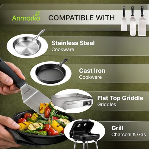 Metal Spatula Griddle Accessories Set - Griddle Scraper Flat Spatula Pancake Flipper Hamburger Turner - Metal Utensil great for BBQ Grill Flat Top Cast Iron Griddle - Commercial Grade - color: Plastic handle set