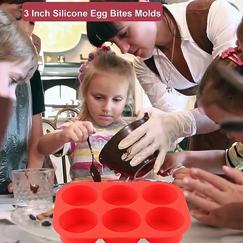 3 Inch Silicone Egg Bites Baking Molds, 6 Cavity Round Jumbo Muffin Top Pan