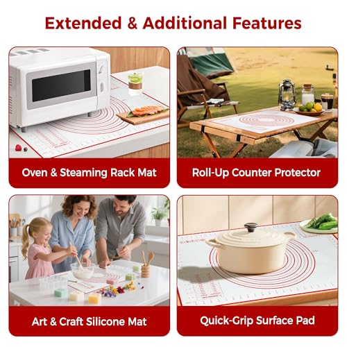 Extra Large Nonstick Silicone Pastry Mat 28x20Inch with Measurements, Food Grade Silicone Baking Mat, Non-Slip Dough Rolling Mat for Counter, Oven Liner, Fondant/Pie Crust/Sourdough Bread Baking - color: White