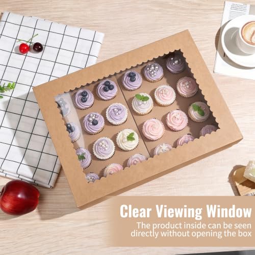 10 Pack Brown Cupcake Boxes 24 Standard Cupcake Containers with Window 15x11x3.9 Inches Dessert Shooter Boxes for Party Wedding Bakery Packaging - color: Brown (10 Pack)
