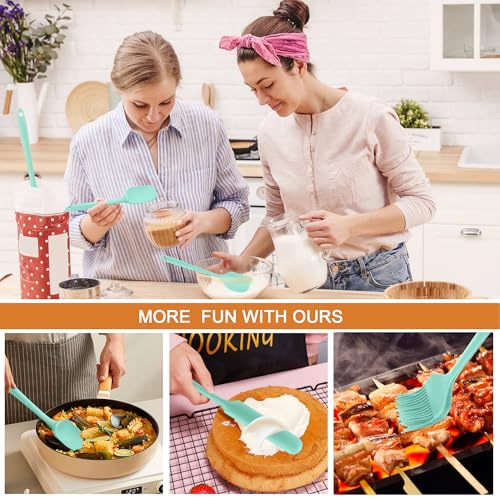 Silicone Spatula Set 6 Pack Food Grade Kitchen Utensils with Silicone Brush - color: Green