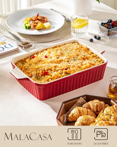 MALACASA 4.4 QT Ceramic Casserole Dishes for Oven, 9x13 Baking Dishes, Red - color: Red