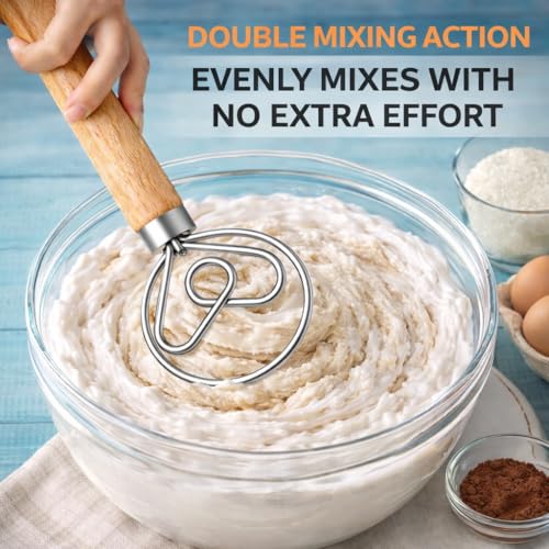 Danish Dough Whisk for Sourdough – Thick Stainless Steel Dutch Whisk with Ergonomic Oak Handle – Heavy-Duty Dough Mixer for Bread & Baking - size: Heart Shape