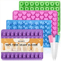 Gummy Bear Molds Silicone Mini Size, Non-stick Chocolate Candy Gummy Mould for Kid with 2 Droppers Including Dinosaur, Bear, Hearts and Donut Shape 201 Cavities - style: Gummy Shapes 4PCS