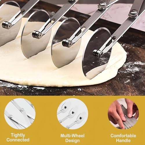 9.7 Inch Pastry Cutter, Multi Wheel Dough Cutter Pizza Wheel - Expandable Roller Cutter, Even Pasta Ravioli Brownie Slicer - Stainless Steel