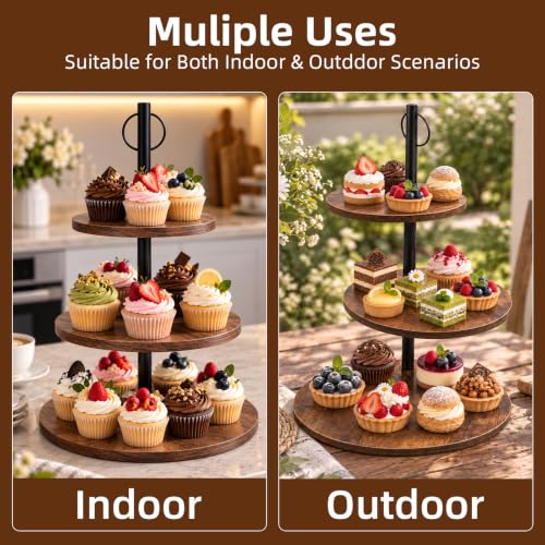 Cupcake Stand, 3 Tier Wood Cake Stands Rustic Cupcake Tower, Round Tiered Tray Stand for Dessert Table Display, Industrial Wooden Serving Stand Wedding, Graduation and Baby Shower (Zhong 1Pack) - color: Zhong 1pack