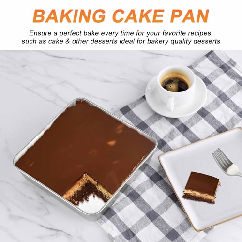 Herogo 8"x 8" Square Cake Pan, Stainless Steel Baking Pan Set of 2 - color: Silver, size: 8" x 8" x 2"