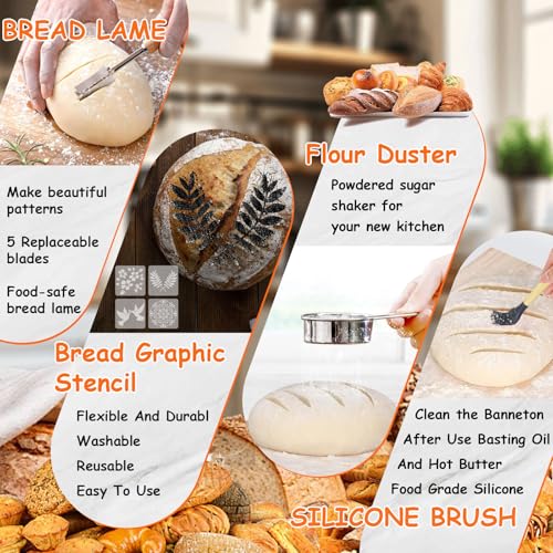 Sourdough Starter Kit, Sourdough Bread Baking Supplies, Cotton Rope Banneton Bread Proofing Basket Set with Sourdough Starter Jar for Bread Making Baking, Sour Dough Kit Tools Gifts for Bakers Women
