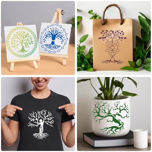 Yazhiji 15Pcs 6 x 6 Inch Tree of Life Stencil, Reusable Stencils for Painting on Wood Decoration Painting Templates for Wall Floor DIY Decorations Holiday Gifts for Kids