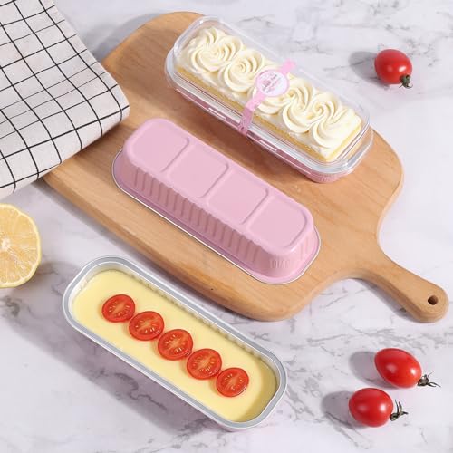 30 Pack Mini Loaf Cake Pan with Lids and Spoons, 6.8oz Small Disposable Aluminum Cake Tin Foil Pans, Rectangular Mini Loaf Bread Pans with Lids for Baking,Party,Picnics,Holidays (Pink) - color: Pink, size: 30 Pack