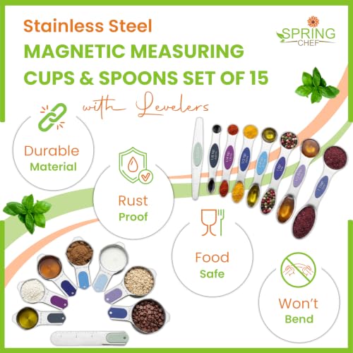 Spring Chef Magnetic Measuring Cups & Spoons Set of 15, Winter Frost - color: Winter Frost