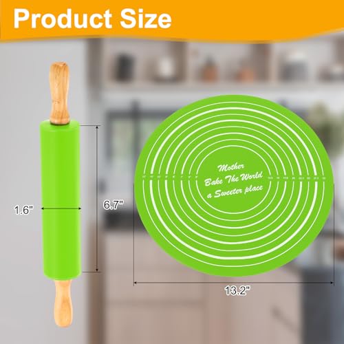 uxcell 6.7 Inch Silicone Rolling Pin and Pastry Baking Mat Set Green - color: Green