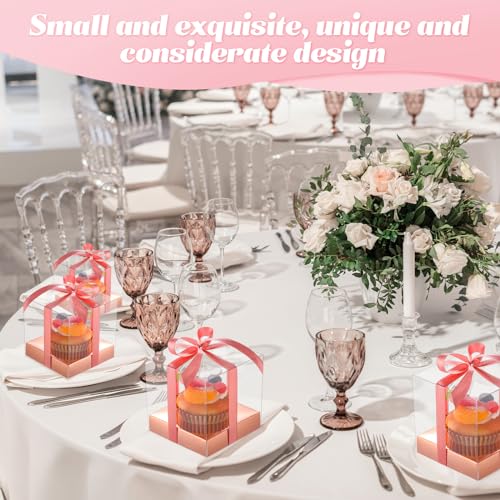 Thenshop 50 Pcs Clear Cupcake Boxes Individual 3.5 Inch, Rose Gold - color: Rose Gold