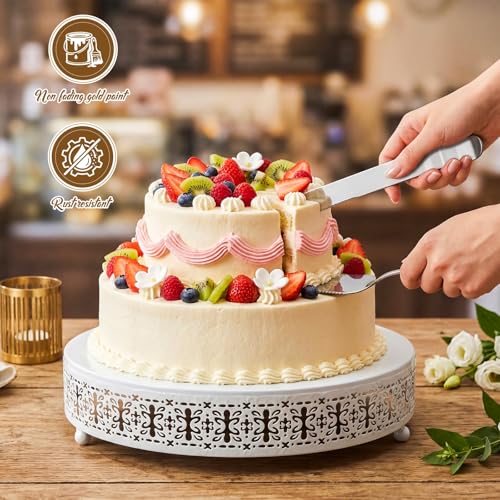 Wenqik White Metal Cake Stand 12 Inch with Cutting & Spatula - color: White, size: 12 Inch