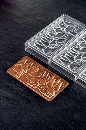 Pavoni PC5038 Polycarbonate Chocolate-Bar Mold with Three Xmas-Village Cavities, Each 77mm x 154mm x 10mm High - color: Xmas Village