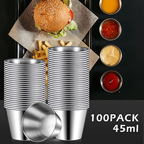 Mimorou 100 Pcs Stainless Steel Ramekins 1.5 oz, Mental Dipping Sauce Cups