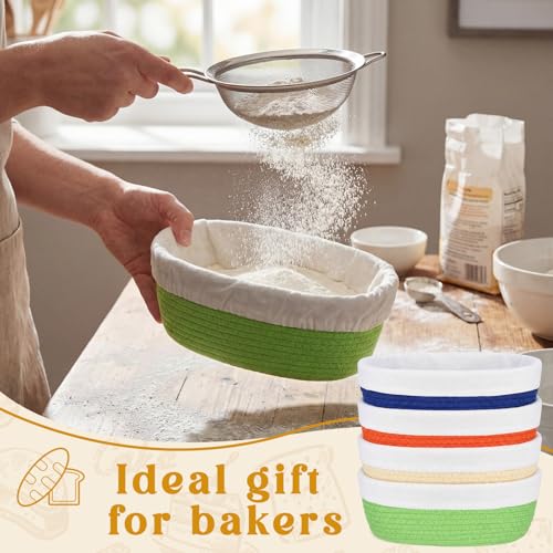 4 Pcs 10 Inch Bread Proofing Basket Set Cotton Rope Oval Banneton Basket Sourdough Bread with Liners Covers for Baking Supplies (Vibrant Color) - color: Vibrant Color, size: 10 Inch