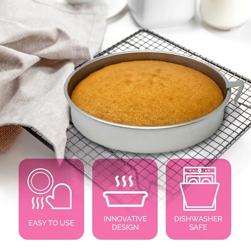 Aunt Shannon's Kitchen 8 Inch Round Cake Pans, 3 Pack, Silver Cake Pan with a Built-in Swivel Blade, Easy Release Cake Pans Set for Baking, Baking Pans Set for 3-Layer Cake, Dishwasher Safe