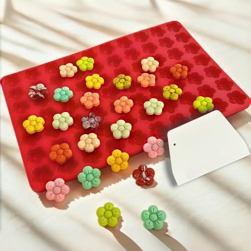 Small Flower Candy Molds Silicone Chocolate Gummy Molds, Blossom Silicone Fondant Cake Mold Mint Molds with Scraper (flower) - color: Red