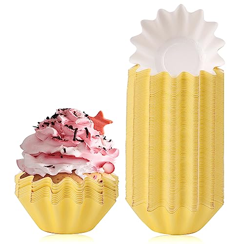 100 PCS Baking Cups Cupcake Liner Flared Brioche Muffin Wrappers (Yellow) - color: Yellow, size: 100pcs