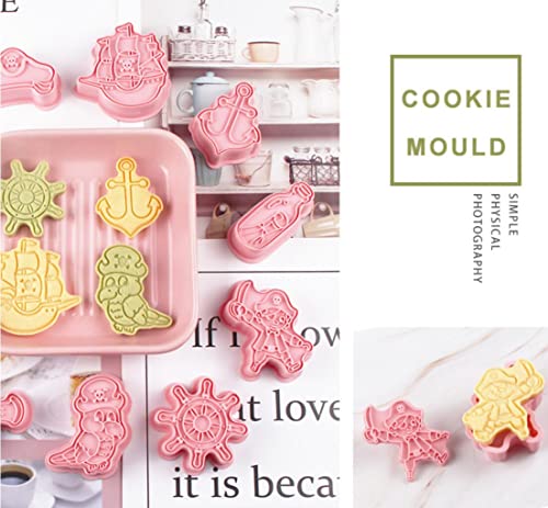 8 pcs Cute Pirate Cookie Cutters,Pirate Ship Cookie Stamps Set (Pirate) - color: Pirate