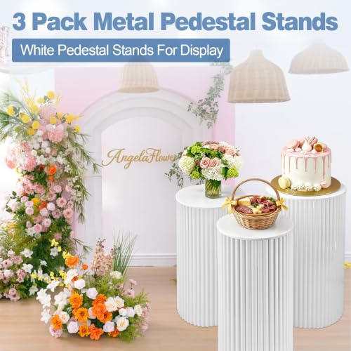 3 PCS Metal Pedestal Stands for Party White 23.6''(L) 21.65"(M) 19.88"(S)