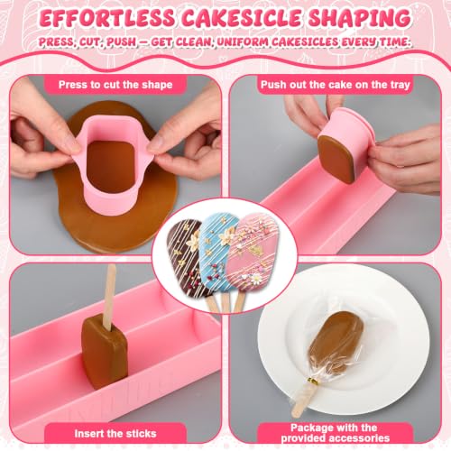 2 Sets 3'' Cakesicle Cutter with 9'' Dual-slot Tray Cake Mold Set - color: Pink, size: 3in, style: Dual-slot