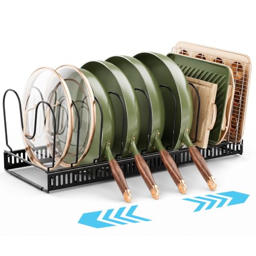 MUDEELA Pot Lid Organizer for Cabinet, Expandable Baking Pan Rack 10 Slots - size: 10 Dividers