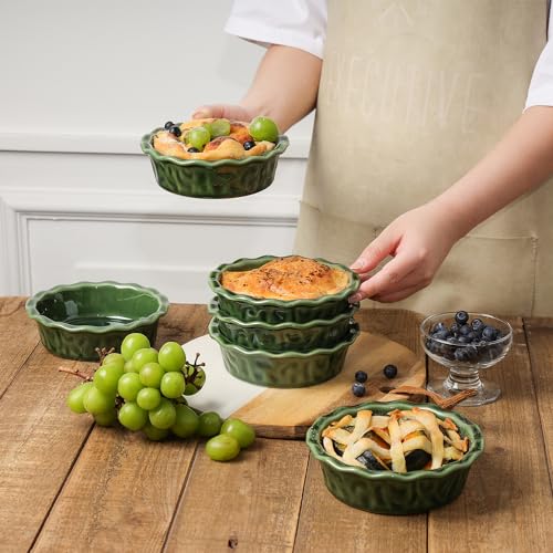 Vicrays Ceramic Pie Pan for Baking - 5.5 inch Small Pie Plates Deep Dish Round Pot Casserole Mini Serving Bowl, Microwave Oven Safe for Dessert Apple Pie Cake Tart Pizza, Set of 6 - Green - color: Green