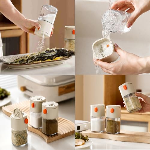 Measure Seasoning Bottle, Salt Shaker or Pepper Shaker, Kitchen Must have, Glass Metering Spice Salt Paprika Pepper Cumin Powder Sugar Dispenser Spice Jar, BPA Free (Beige) - color: Beige