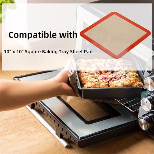 Square Silicone Baking Mats for 10 Inch Cake Pan, 9.65"Square Food Grade Silicone Mat for Baking Sheet for Cake/Pastry/Toast/Pie, Non-Stick Reusable Baking Mat for 10x10 Air Fryer/Cake Pan/Oven - size: 9.7"L x 9.7"W